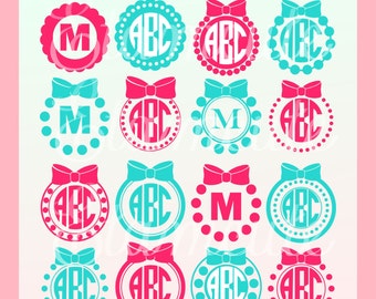 Monogram pink bow Frame svg cut files,vector frame clip art, girl frame clip art, princess circle monogram frame, SVG,PNG,EPS