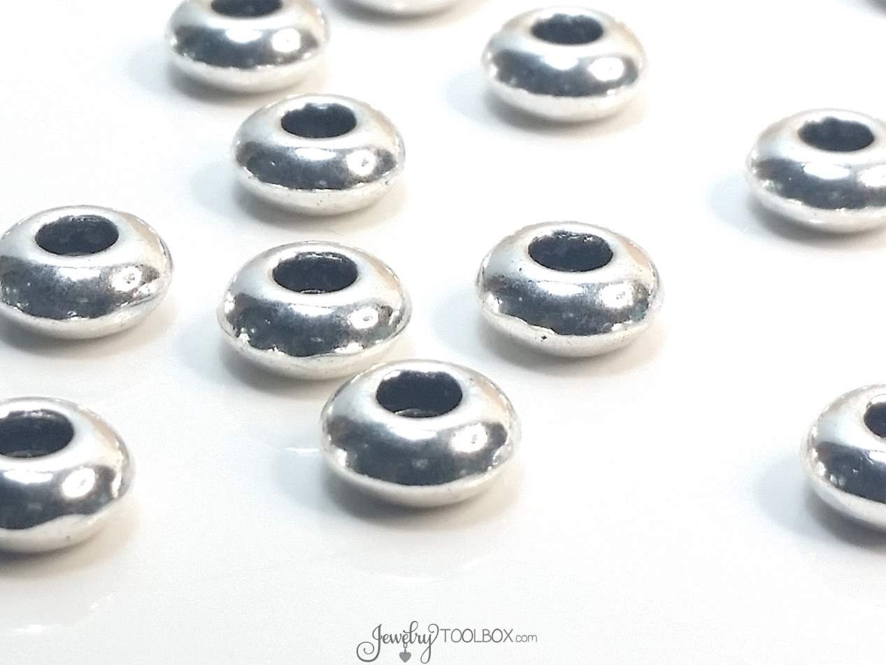 Silver Rondelle Beads Pewter Extra Large Hole Beads Antique