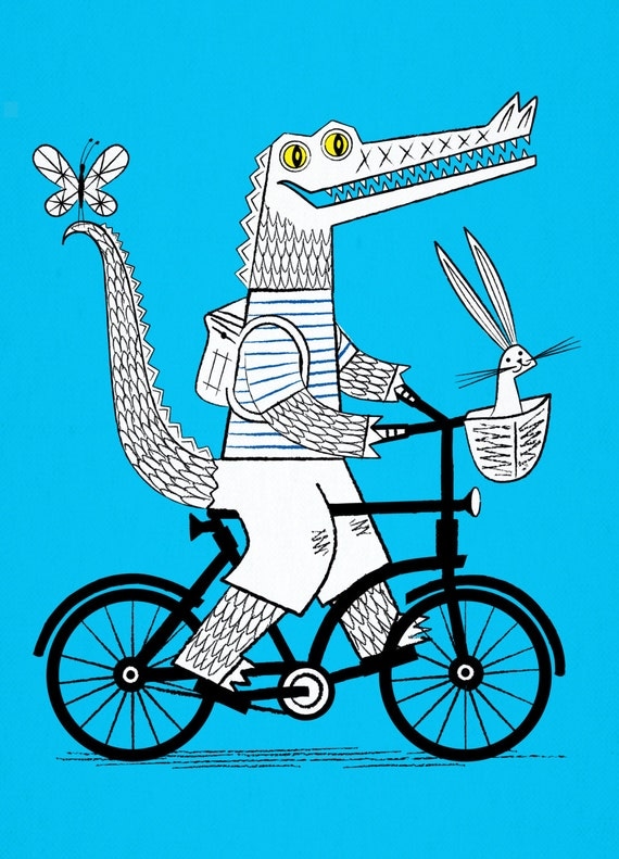 The Crococycle - Crocodile / Bicycle - Animal Art Poster - Children's Art - Limited Edition Print - iOTA iLLUSTRATiON