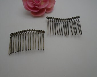 50 Antique Bronze Color Plated Metal Hair Combs, Premium - 39x58mm(15 teeth)