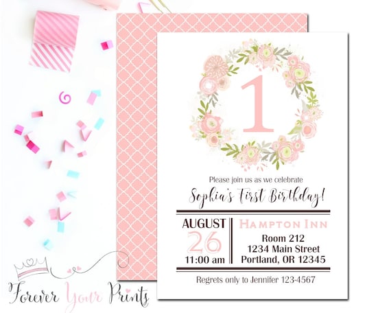 Girls FLORAL 1st Birthday Invitation, Floral Birthday Invitation, Girls 1st Birthday, Girls First Birthday, Pink and Mint Birthday - Chic Il_570xn