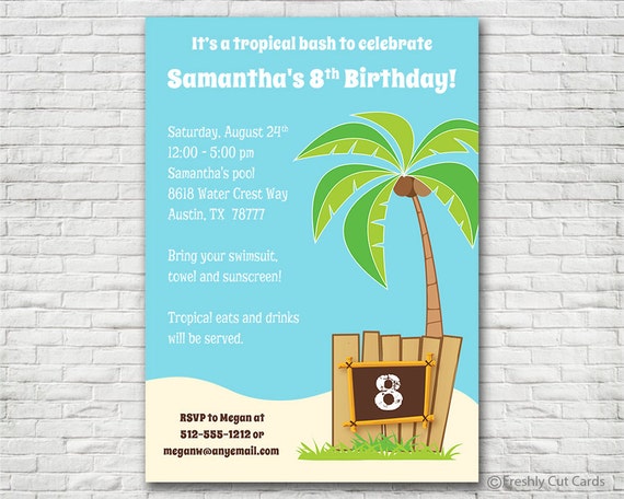 Tropical Birthday Bash Invitation - Printable or Printed (w/ FREE Envelopes) Il_570xn