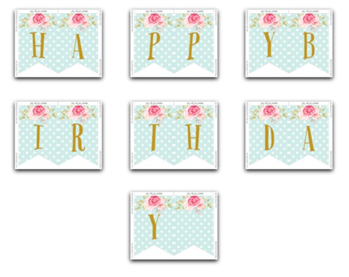 Polka Dots and Flowers Happy Birthday Banner, Instant Download, Print Your Own