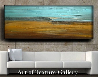 Abstract Original Painting Huge 72 x 30 Impasto Texture Metal Copper Aqua Silver Landscape Mesh Oil Painting by Je Hlobik