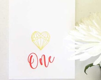 First Birthday Card - First Birthday Girl - First Birthday Boy - 1st Birthday - One Year Old - Birthday Card - Geometric Heart