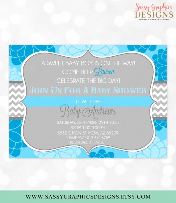 mums baby shower boy Shower  Invite Digital Shower Boy  Floral Baby PDF Invite Chevron Baby