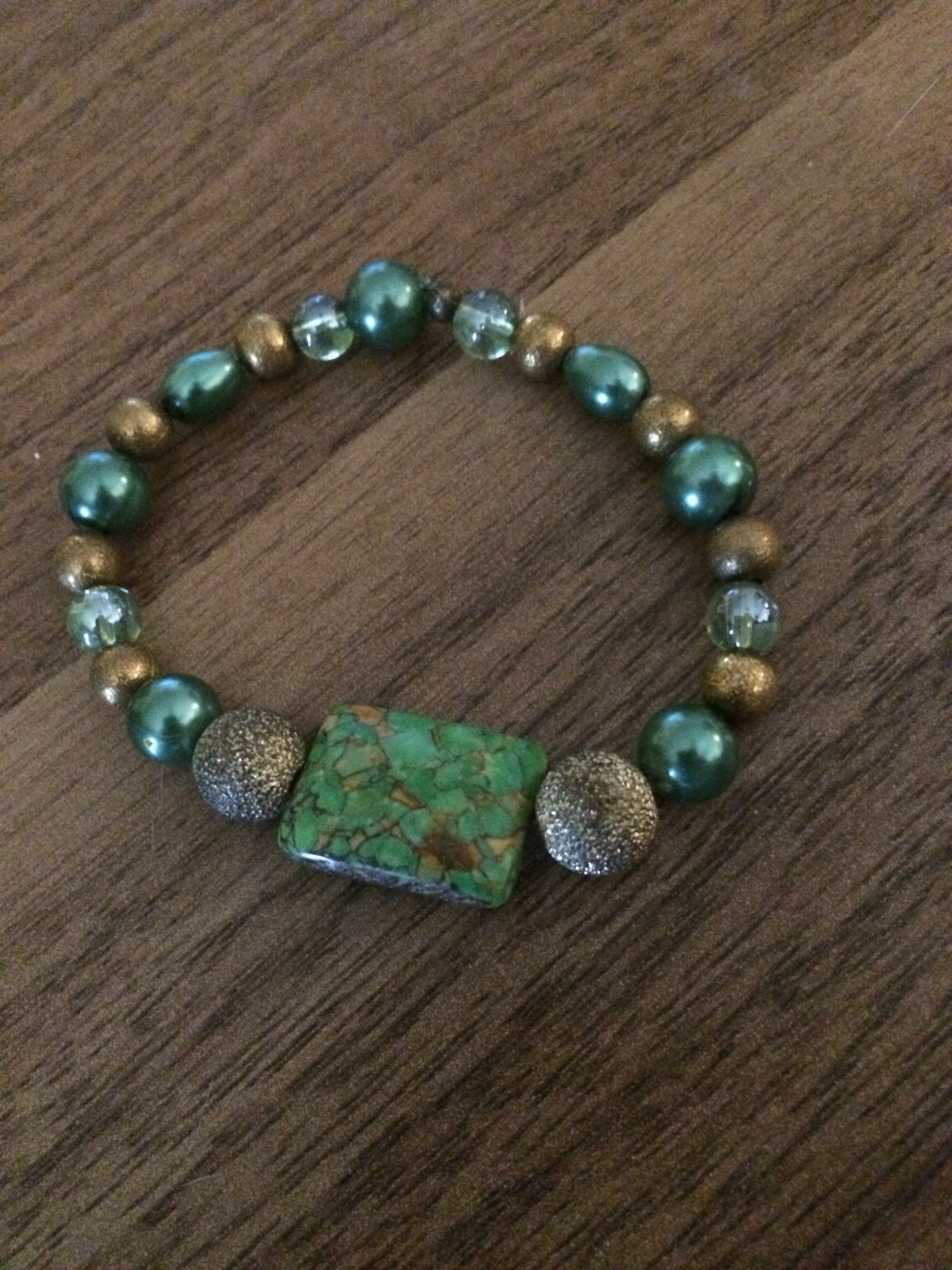 Green and Gold Beaded Bracelet