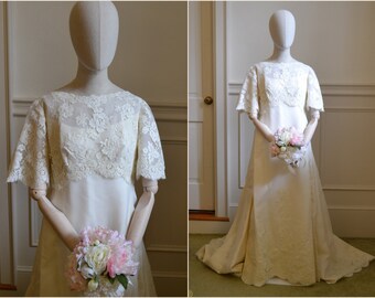 1960s Montaldo's Lace and Organza Wedding Dress and Train
