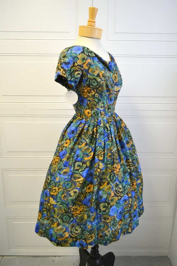 1950s Watercolor Silk Floral Dress