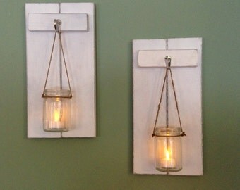 Rustic Wall Sconce, Wooden Candle Holder, Mason Jar Candle Holder, Rustic Sconce, Wooden Wall Sconce, Rustic Decor, Wall Sconce, Set of 2