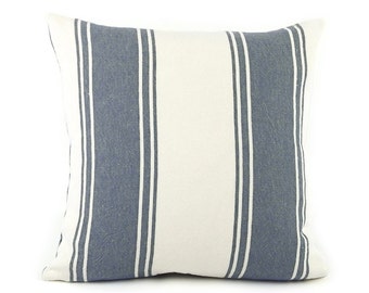 Ralph Lauren Striped Throw Pillow Cover 18x18", Blue Stripe Farmhouse Pillow, Linen Bedding Pillow, Buffalo Check Pillow, French Bistro