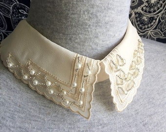Vintage Necklace -1 pcs Light Beige Chiffon Necklace or Handmade Collar (A420)