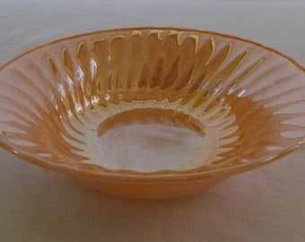 Vintage Milk Glass Bowl, Peach Lusterware, Swirl Bowl, Anchor Hocking Fire King