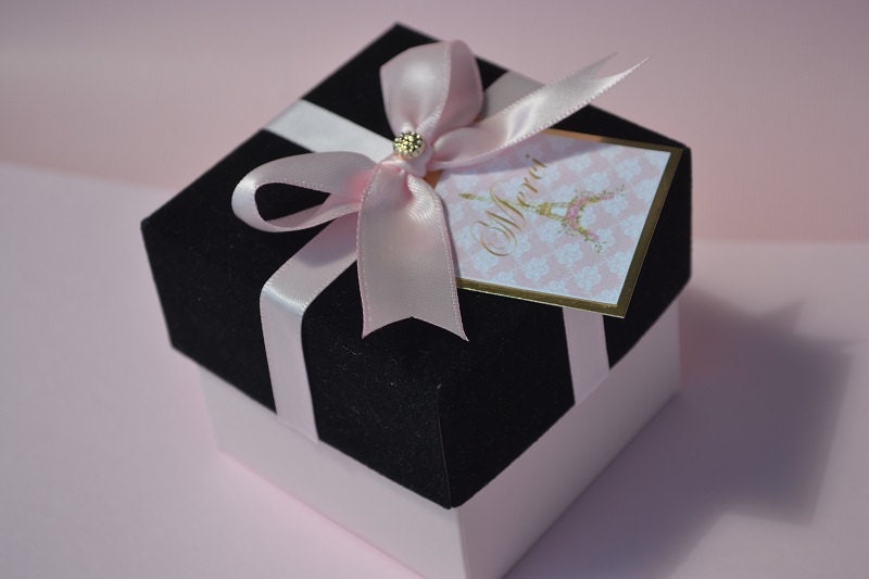 Black velvet and pink gift box with bling party by SandysCandyBags