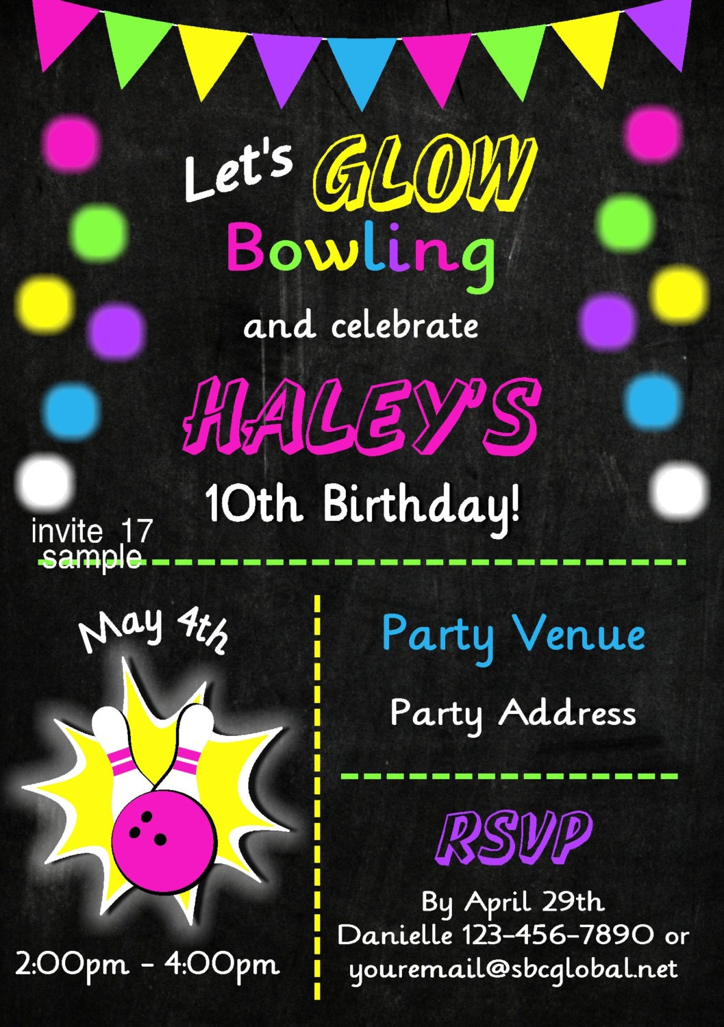 Girl Bowling Birthday Party Invitations 2