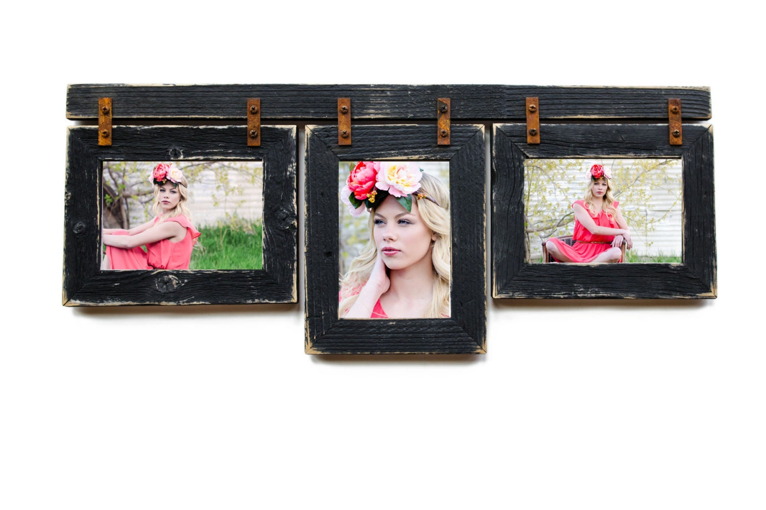 Barnwood Mixed Collage Frame. 3 5x7 Multi Opening Frame.