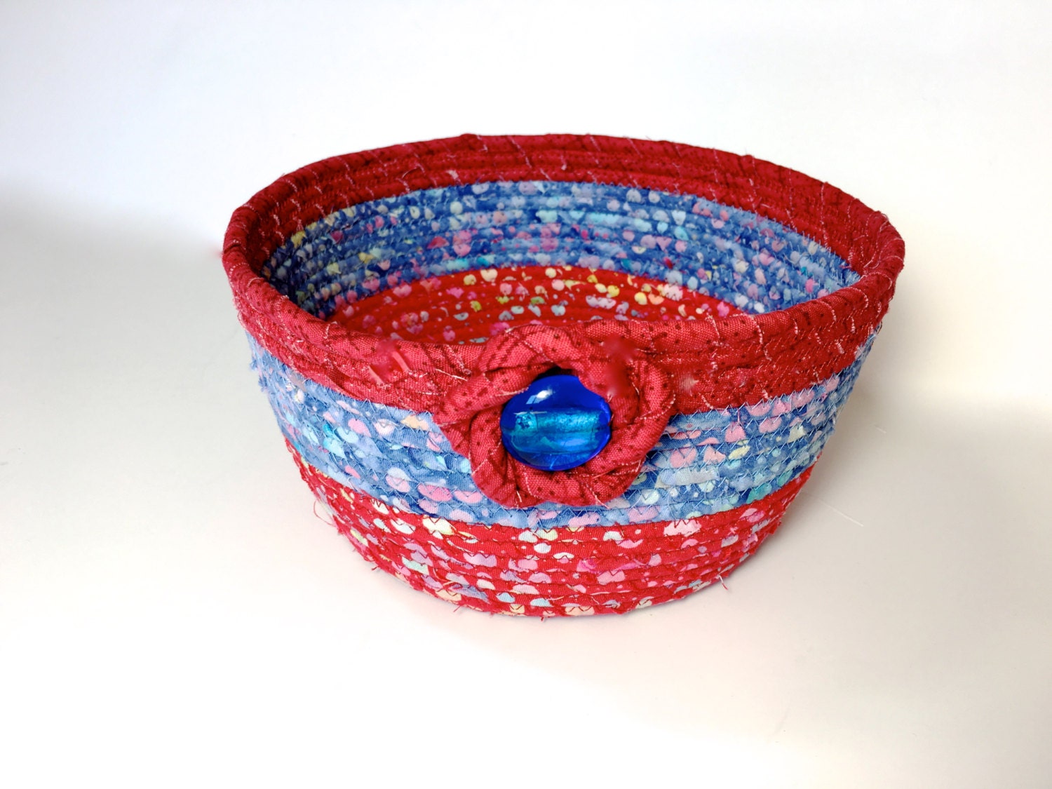 Coiled Rope Basket Large Fabric Bowl Farmhouse Patriotic