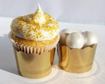 100 Gold Foil Cupcake Dessert Wrappers, Gold Cupcake Liners, Gold Wedding Cupcake Liners, Gold Dessert Cups, Dessert Cups, Gold Party Decor