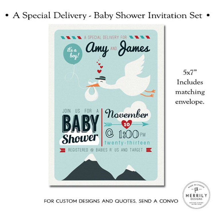 Stork Themed Baby Shower Invitations 3