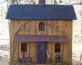 Primitive Lighted Farmhouse Folk Art w/ Beautiful Worn Mustard w/ worn black roof ~  Comes w/ light and cord ~ Very unique!