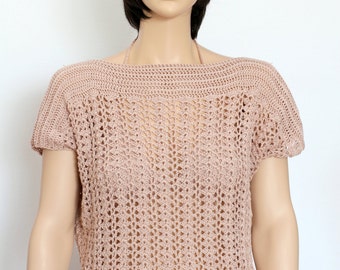 Crocheted shirt Beige top Crochet halter top Hippie halter top crochet tank