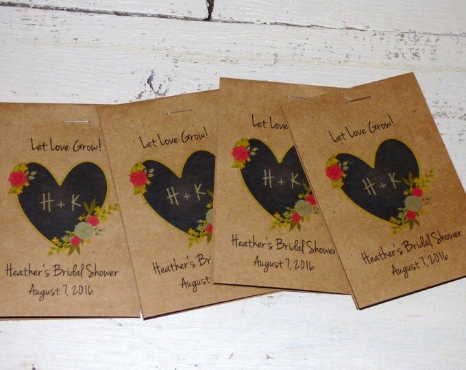 Brand New! Rustic Chalkboard Heart Let Love Grow - Flower Seed Packet Favor Shabby Chic Cute Favors for Bridal Shower or Wedding, Birthday