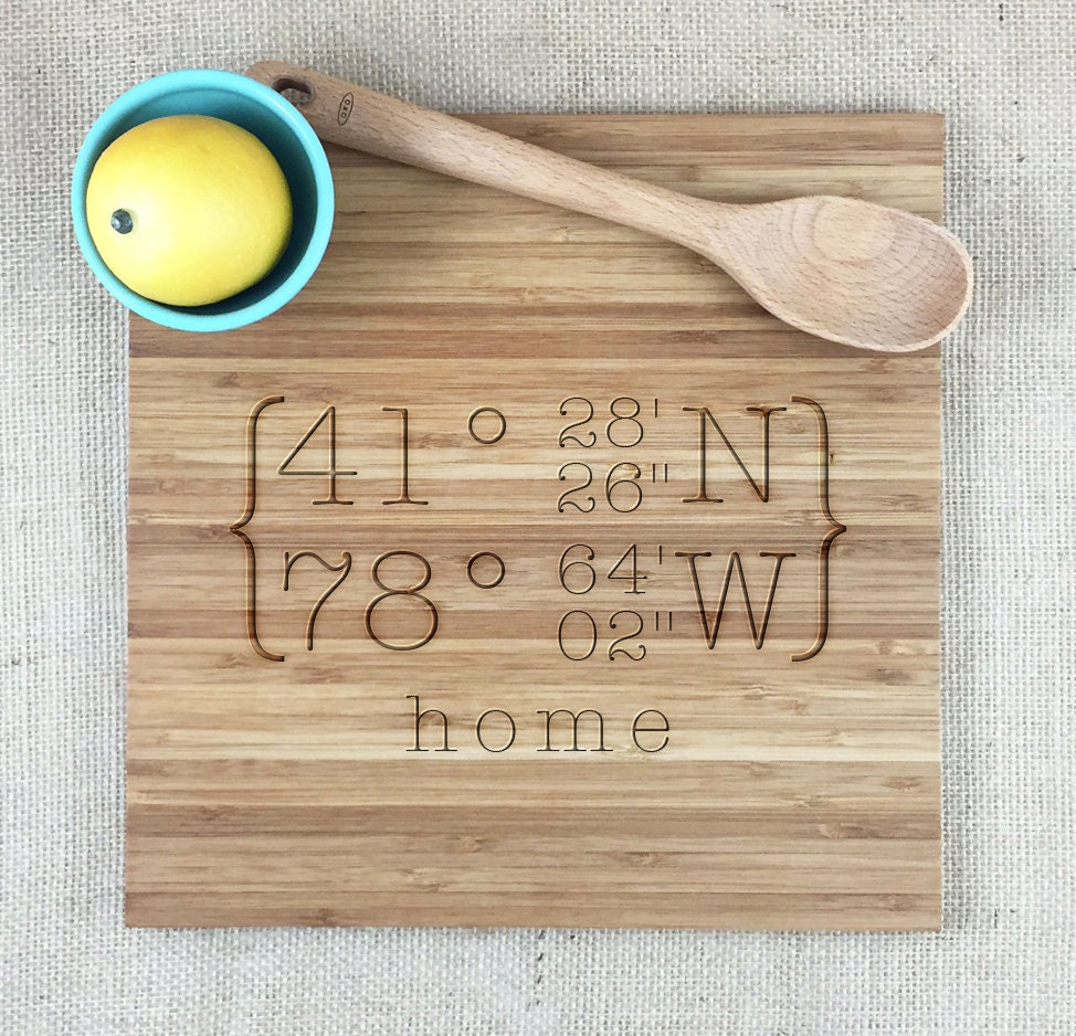 Engraved Coordinate Cutting Board Personalized Bamboo by DolceHome