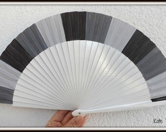Three Tone Grey Gray Flamenco Wooden Handheld Fan Hand Painted SIZE OPTIONS in Spain by Kate Dengra