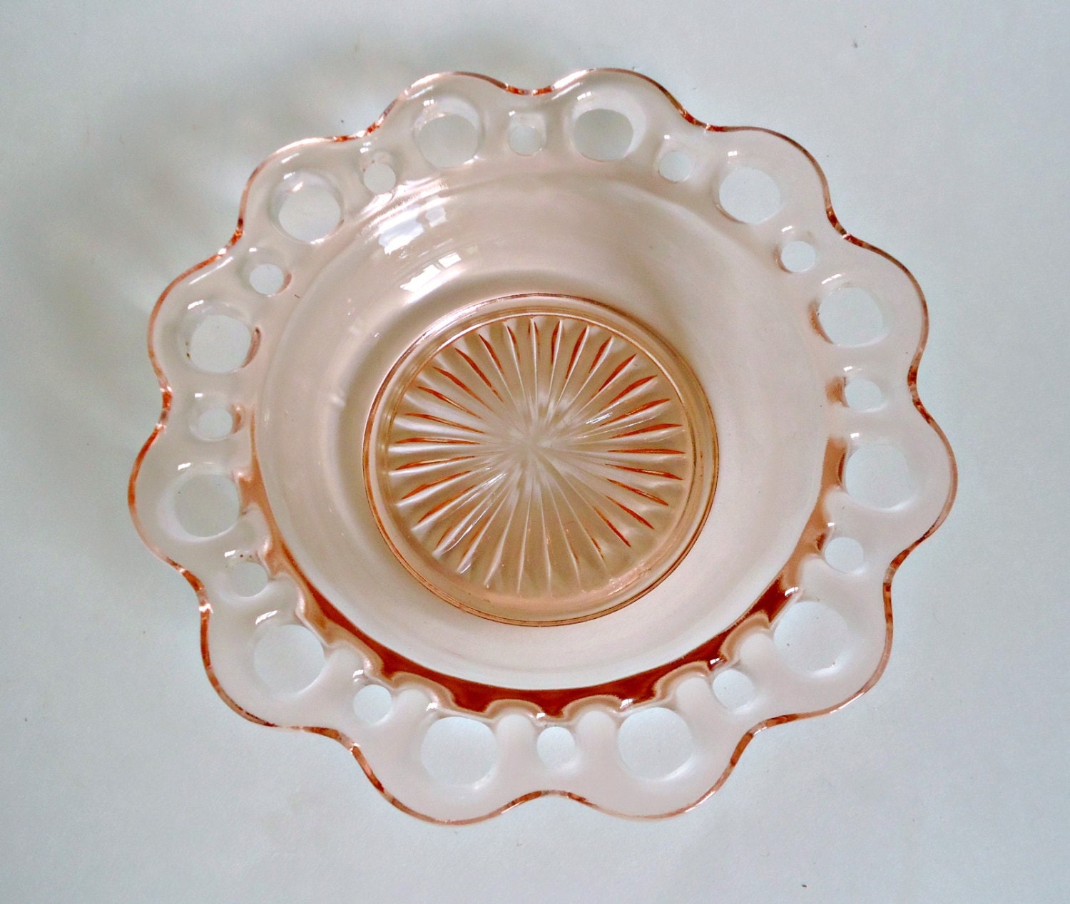 3 Pink Depression Glass Cereal Bowls Open Lace Old Colony