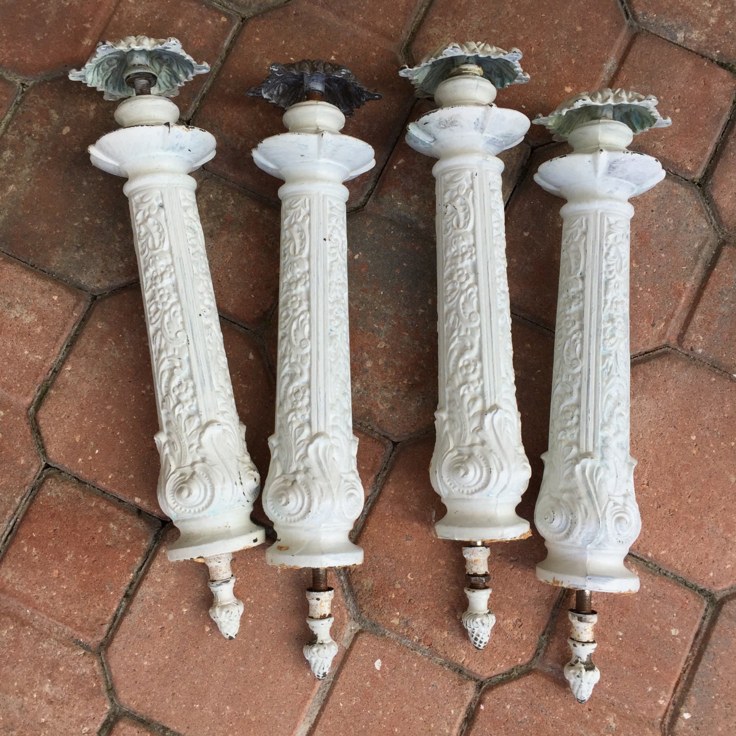Ornate White Scrolled Cast Metal Table Legs 4 Piece