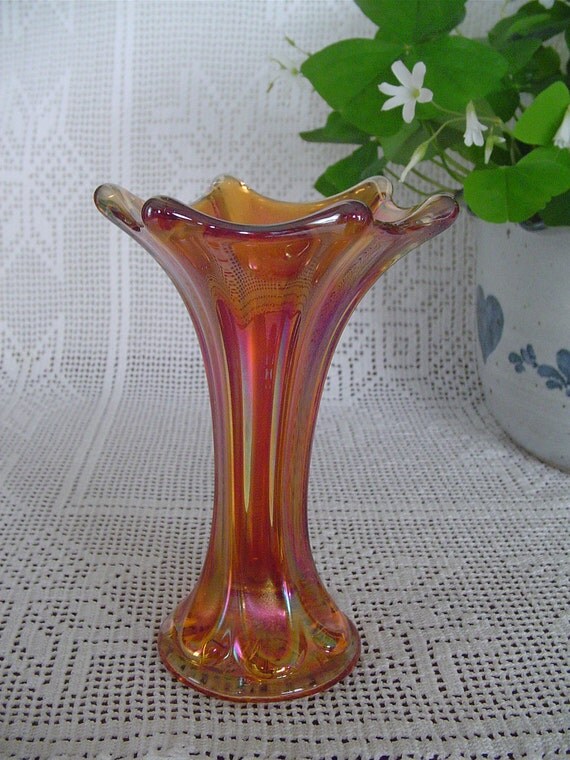 Orange Irridescent Carnival Glass Bud Vase Carnival by Ednascloset