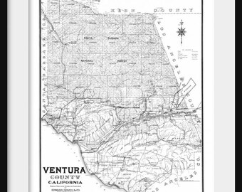 Ventura Californiia Map Vintage Print Poster Topography
