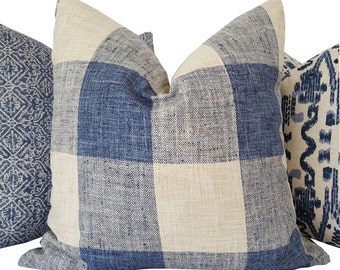 Buffalo Check Pillow - Navy Pillow - Plaid Pillow - Navy Decorative Pillow - Blue Pillow Cover - Navy Toss Pillow - PILLOW COVER ONLY
