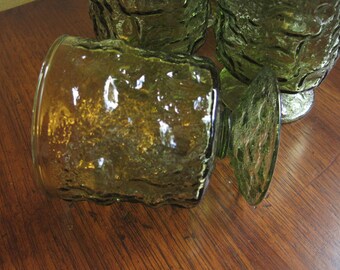 9 Green Pedestal Glasses, Driftwood, Morgantown, Crinkle Glass Tumbler