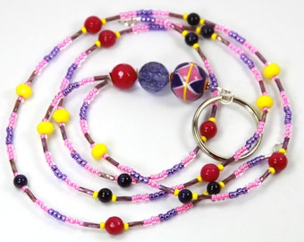 PURPLEY - Beaded badge Holder, Beaded Lanyard, Purple Lanyard
