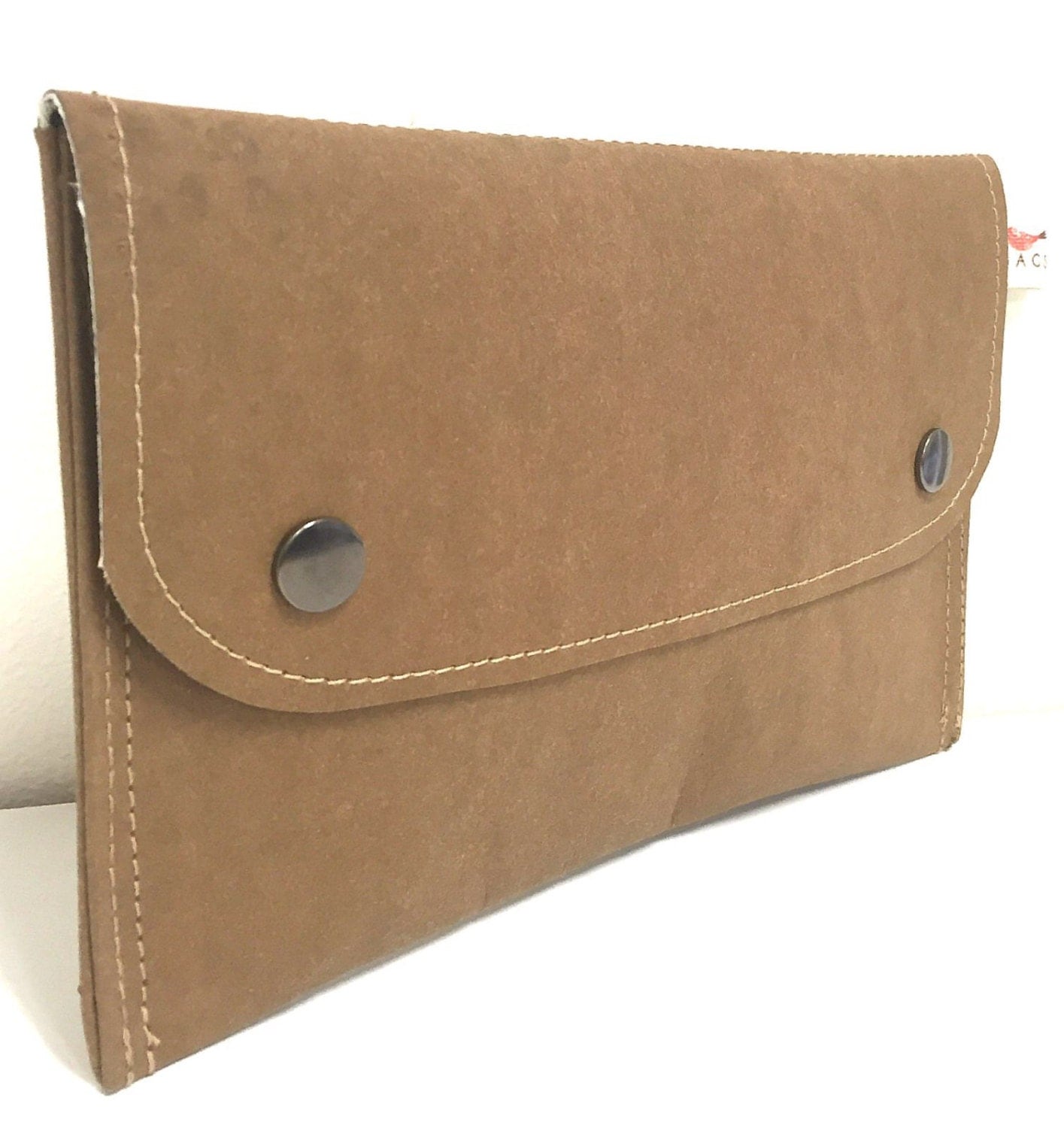 Brown kraft washable paper clutch purse wallet.