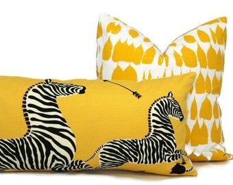 Yellow Scalamandre Zebra Decorative Pillow Cover Lumbar Pilllow, Accent Pillow, Throw Pillow