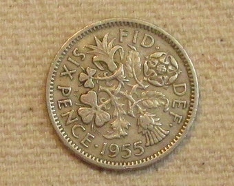 Great Britain sixpence, 1955, Wedding 6 pence, world coin of the mid ...