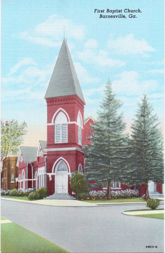 Barnesville Georgia First Baptist Church Linen Postcard