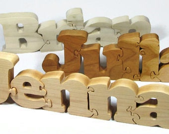 Wooden Name Puzzle Personalized Wood Custom Cut All Natural, Organic, and Eco Friendly