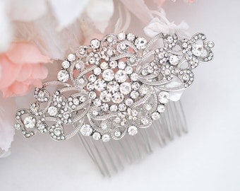 Bridal glam vintage swarovski crystal hair comb. Rhinestone jewel wedding headpiece