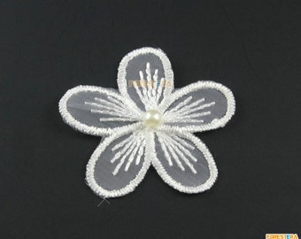 10 Pieces Flower Lace Applique White Terylene Embroidered Lace Patch 4cm (LACE160)