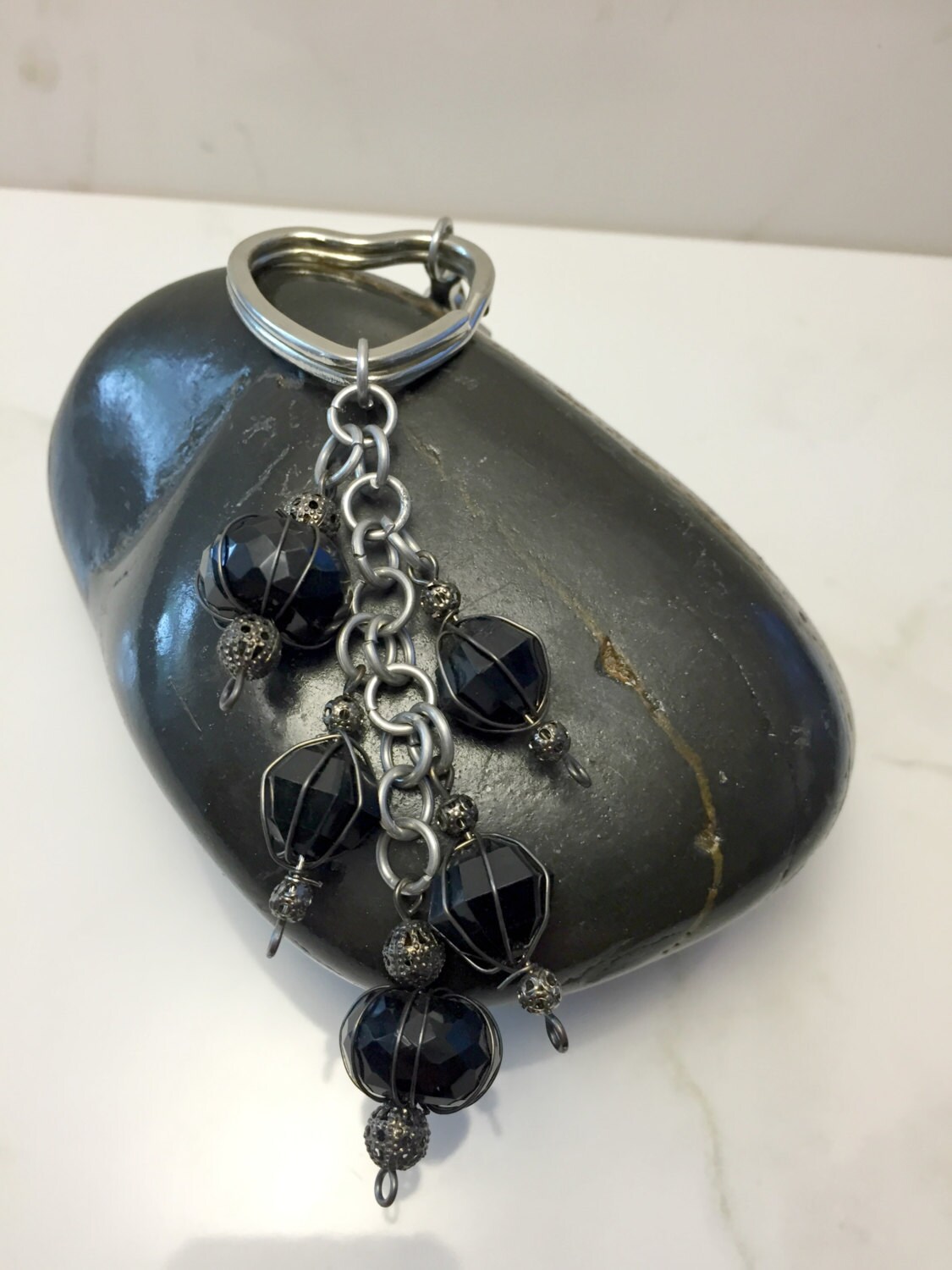 Black Purse Charm Beaded Purse Keychain Key by KatiesCustomJewelry