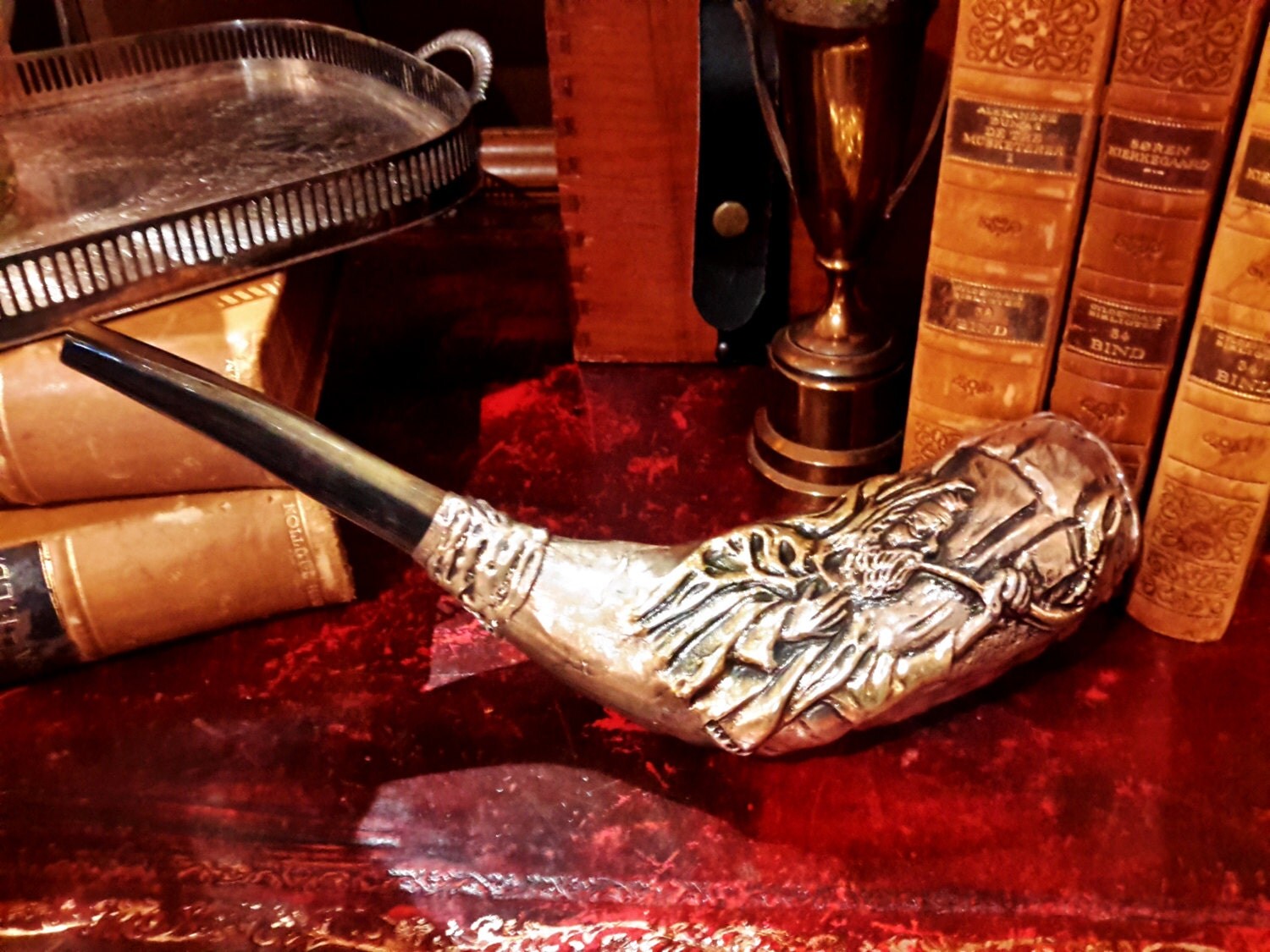 JUDAICA Shofar Rams Horn Trumpet 925 Sterling Silver Wrapped