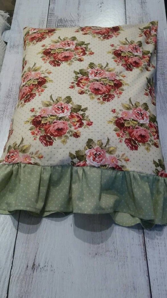 Ruffle Rambling Rose Pillowcase Set/ Shabby Chic polka dot