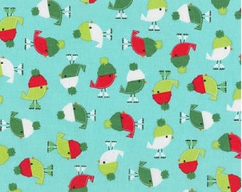 Christmas Birdies on Aqua from Robert Kaufman's Jingle 4 Collection by Ann Kelle