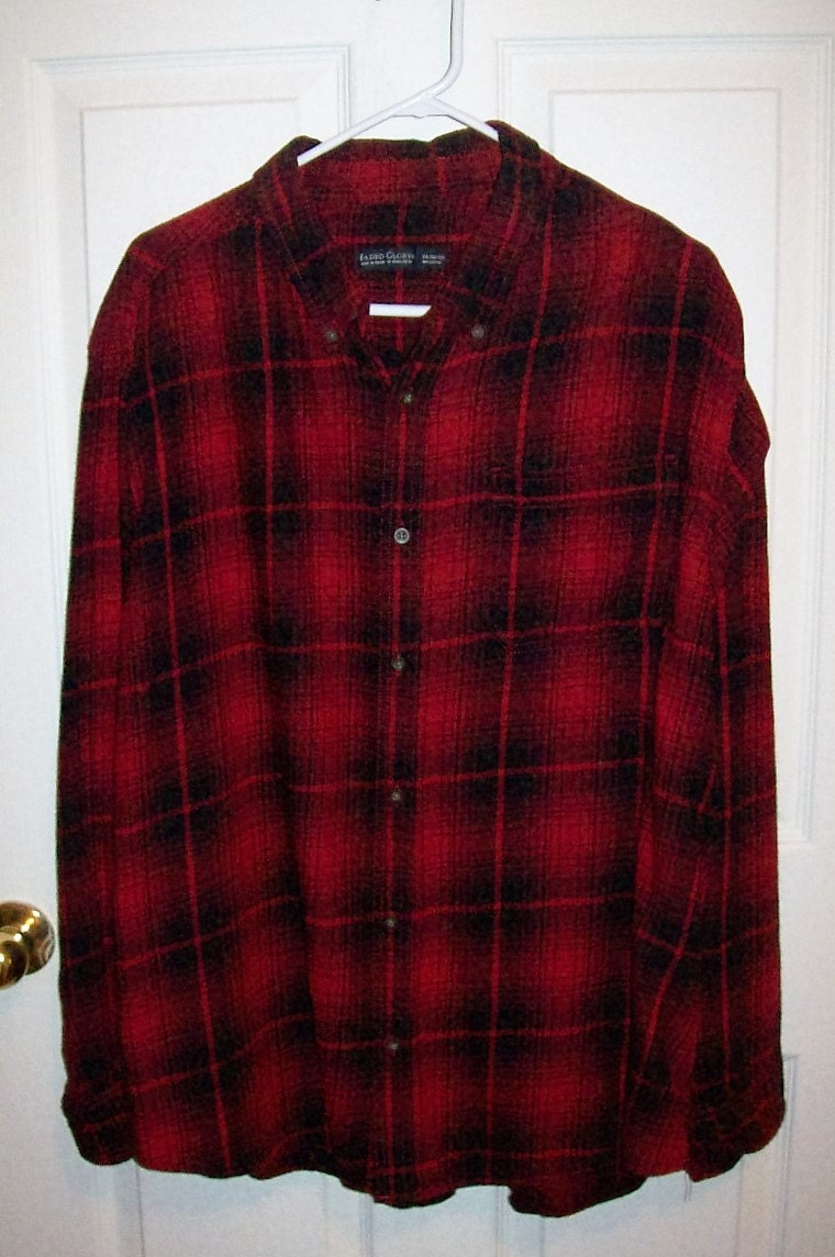 Vintage Men's Red & Black Plaid Flannel Shirt by Faded