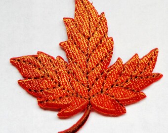 embroidered iron on applique-LEAF ORANGE