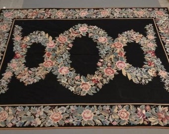 Pair Of Antique French Aubusson Needlepoint Woven Tapestry Sold Vintage French Aubusson Needlepoint Rug Rings Of Roses On Black 9x12