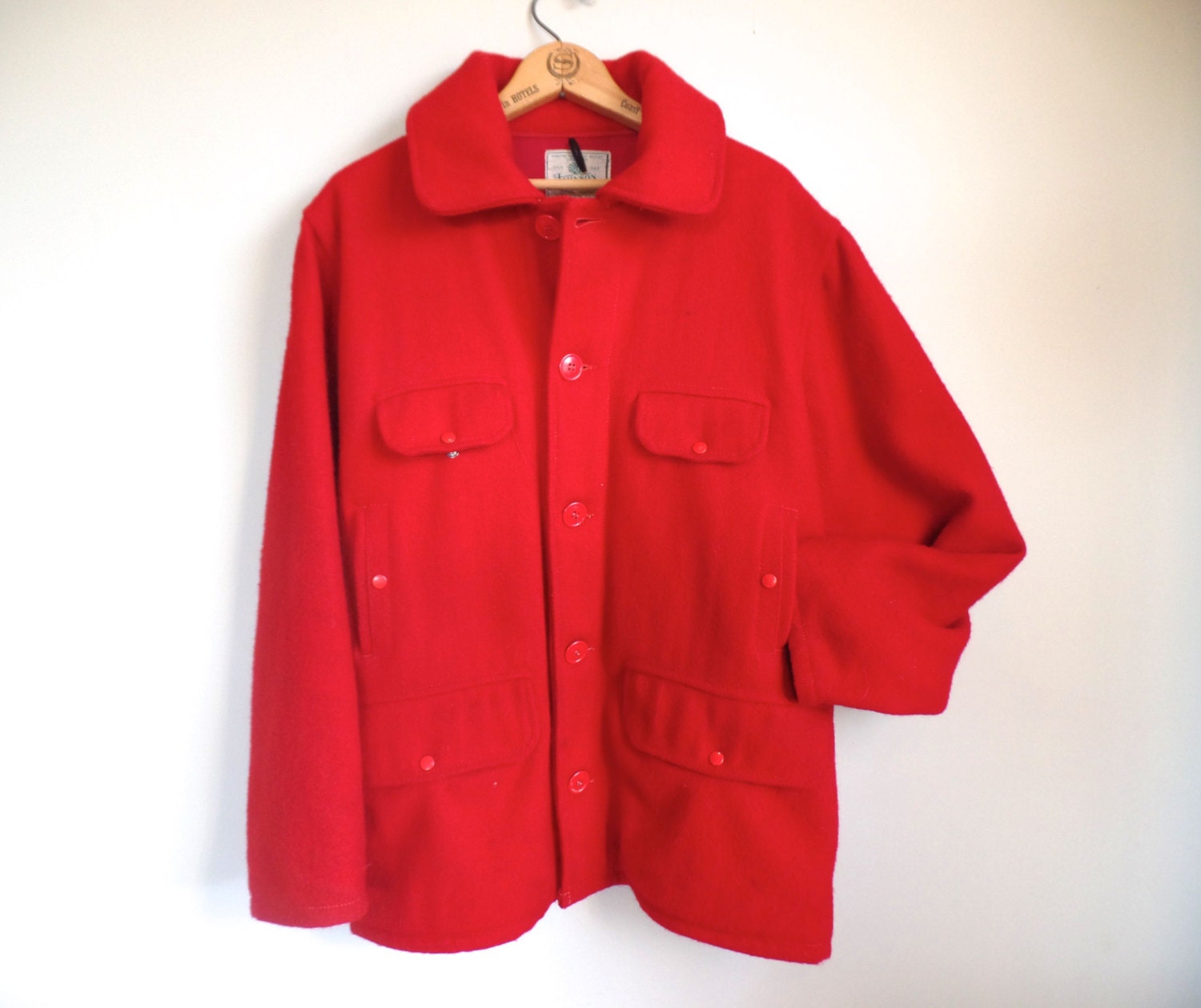 Vtg Wool Hunting Coat // Made in USA // Red Wool // Birding
